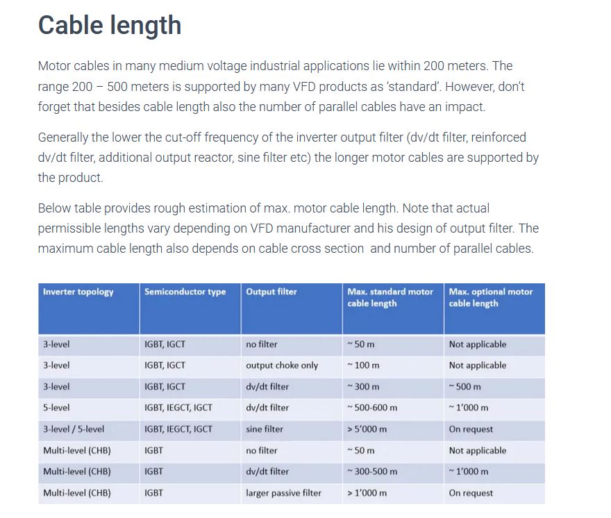 Why do we not use more than 100 m cables for VFD applications?