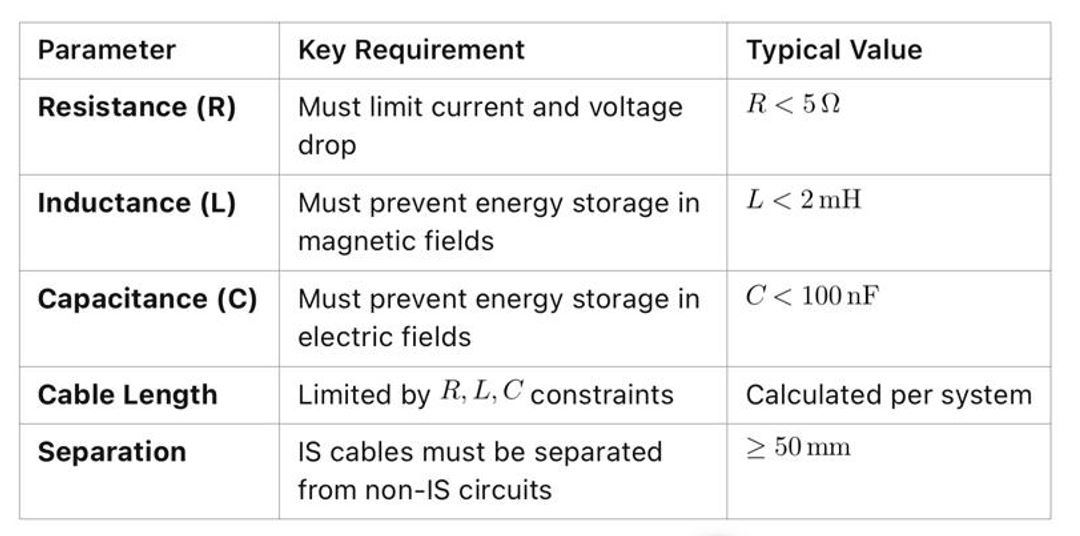 The cable meets EN 60079-14 IS Systems