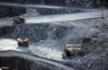 Mine vehicles in open pit mine